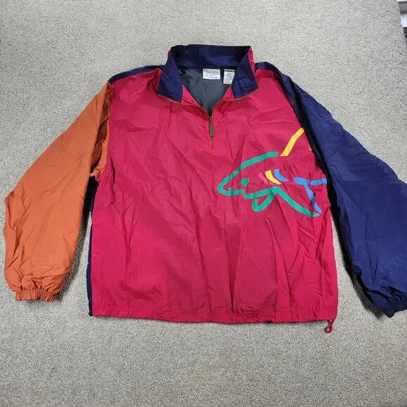 VTG Reebok Greg Norman Golf Windbreaker Mens XL Colorblock Vented Graphic Shark